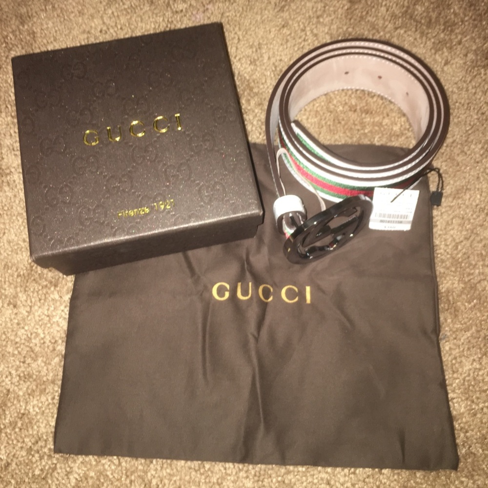 White, Green, and Red Gucci Belt